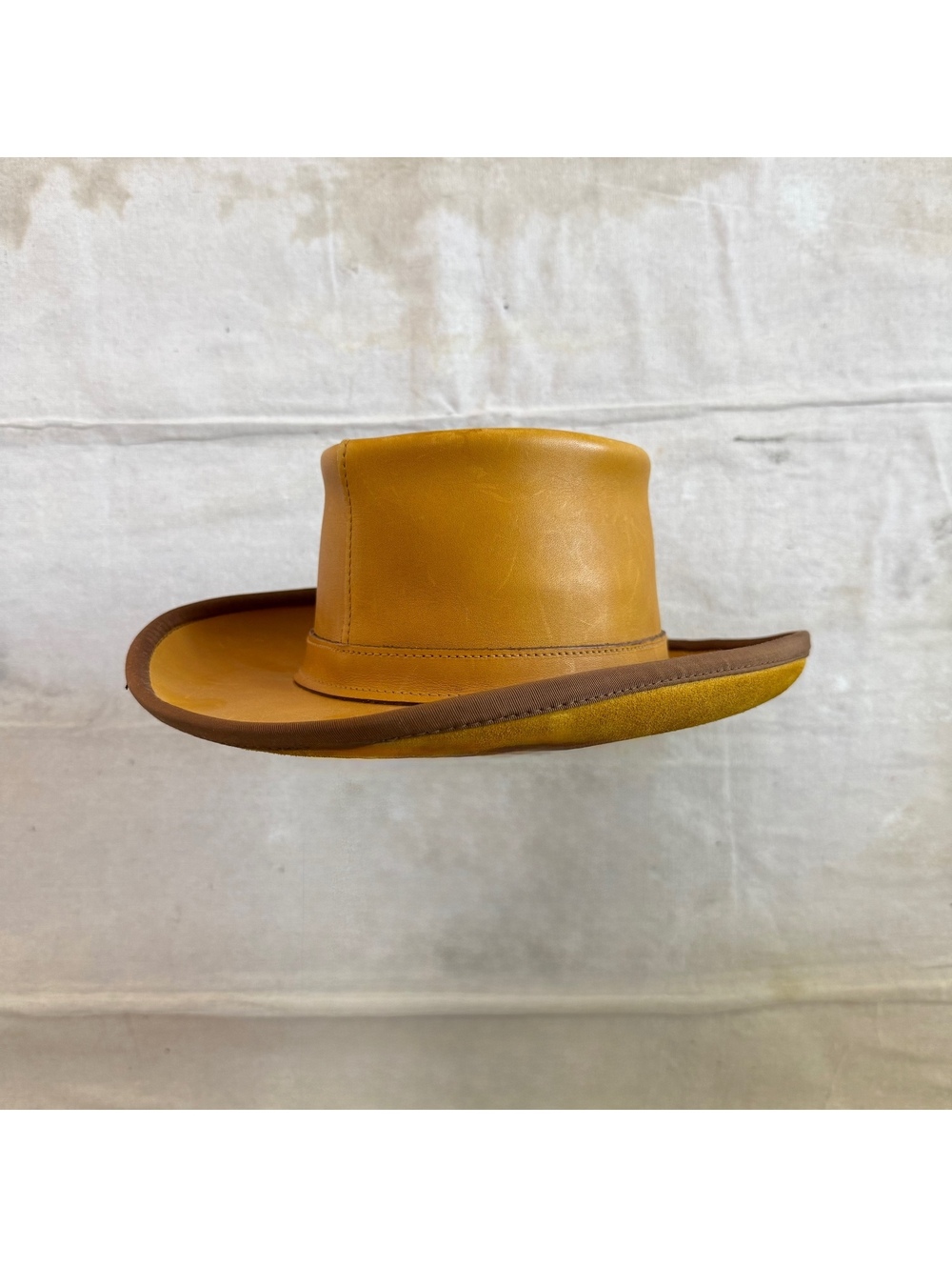 Vintage 70s Skullys by Herschel Leather Western Made in USA Tan Hat Size Small